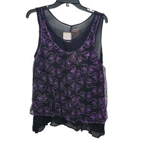 U.R.U Women's Vintage Black Purple Hand Dyed‎ Sheer Tulle Layer Tank USA OSFA